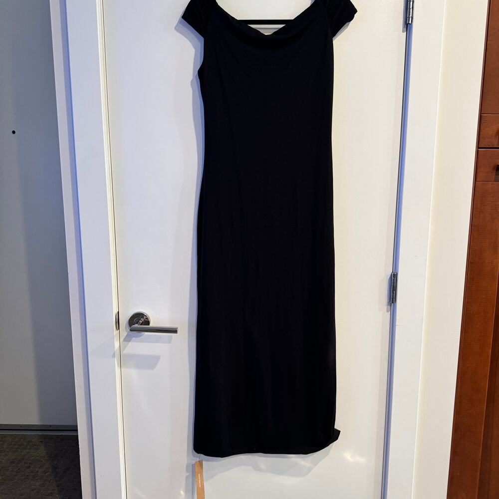 New Reformation Jamen Knit Dress Black Off The Shoulder Two Way Sleeve Sz L - Picture 10 of 10